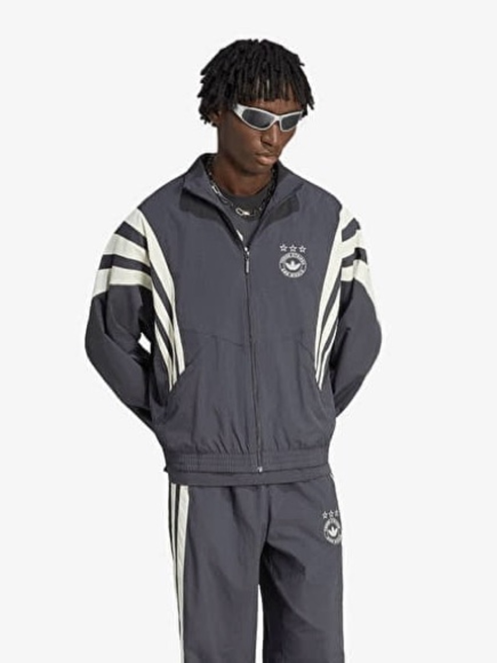 adidas Originals Dark Gray Windbreaker Jacket with White Stripes